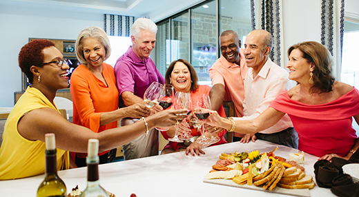 Group cheers with wine